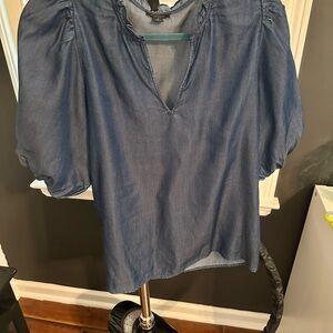 LOFT Blue Relaxed Puff Sleeve Blouse